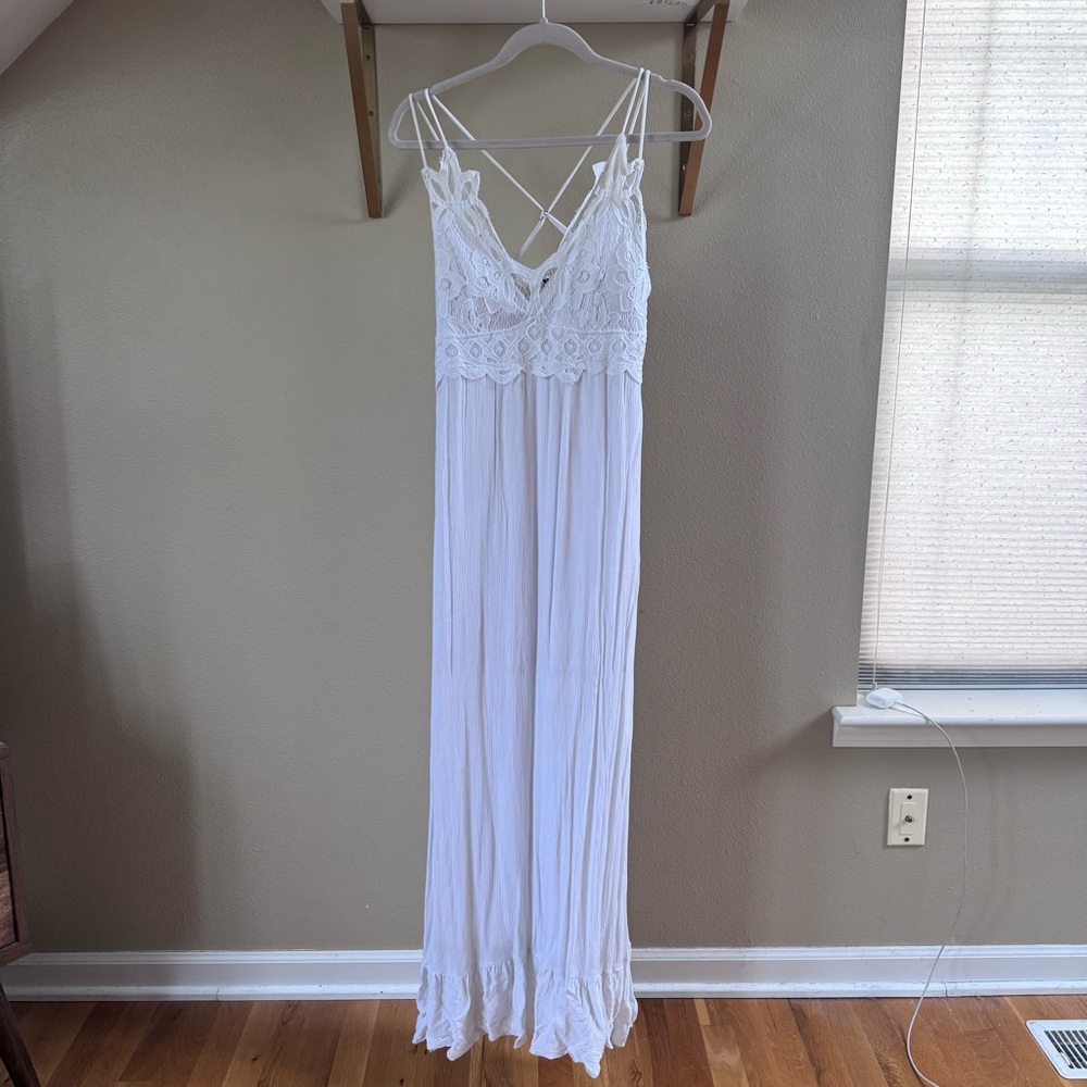 white Rue21 maxi dress with lace and straps